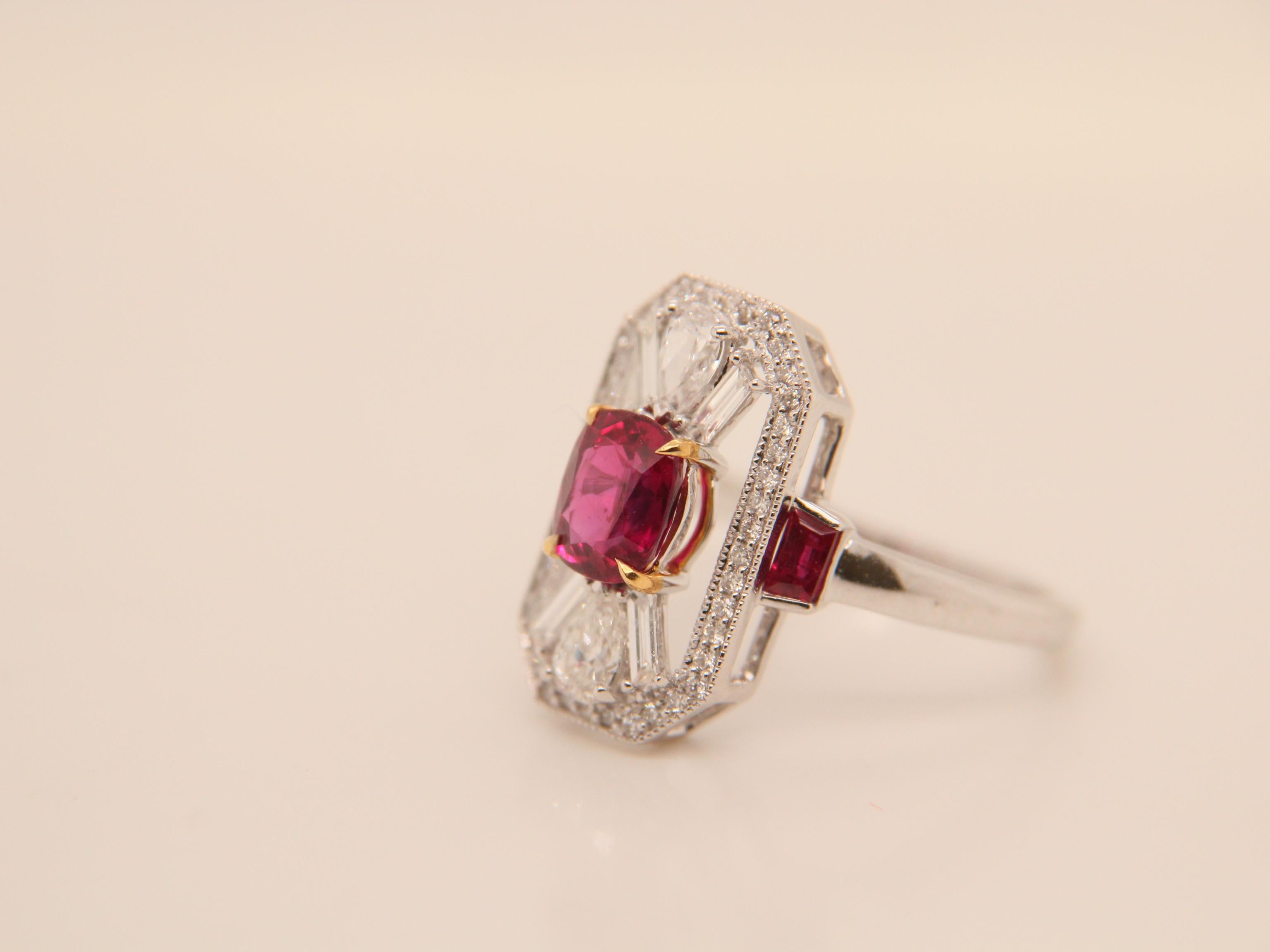 For Sale:  GRS Pigeon Blood 1.44 Carat Burmese No Heat Ruby and Diamond Ring in 18K Gold 3