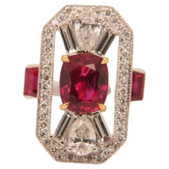 GRS Bague en or 18 carats avec diamants et rubis de Birmanie couleur sang de pigeon de 1,44 carat, sans chaleur