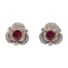 GRS Pigeon Blood 1.54 Carat Burmese No Heat Ruby and Diamond Earring 18k Gold