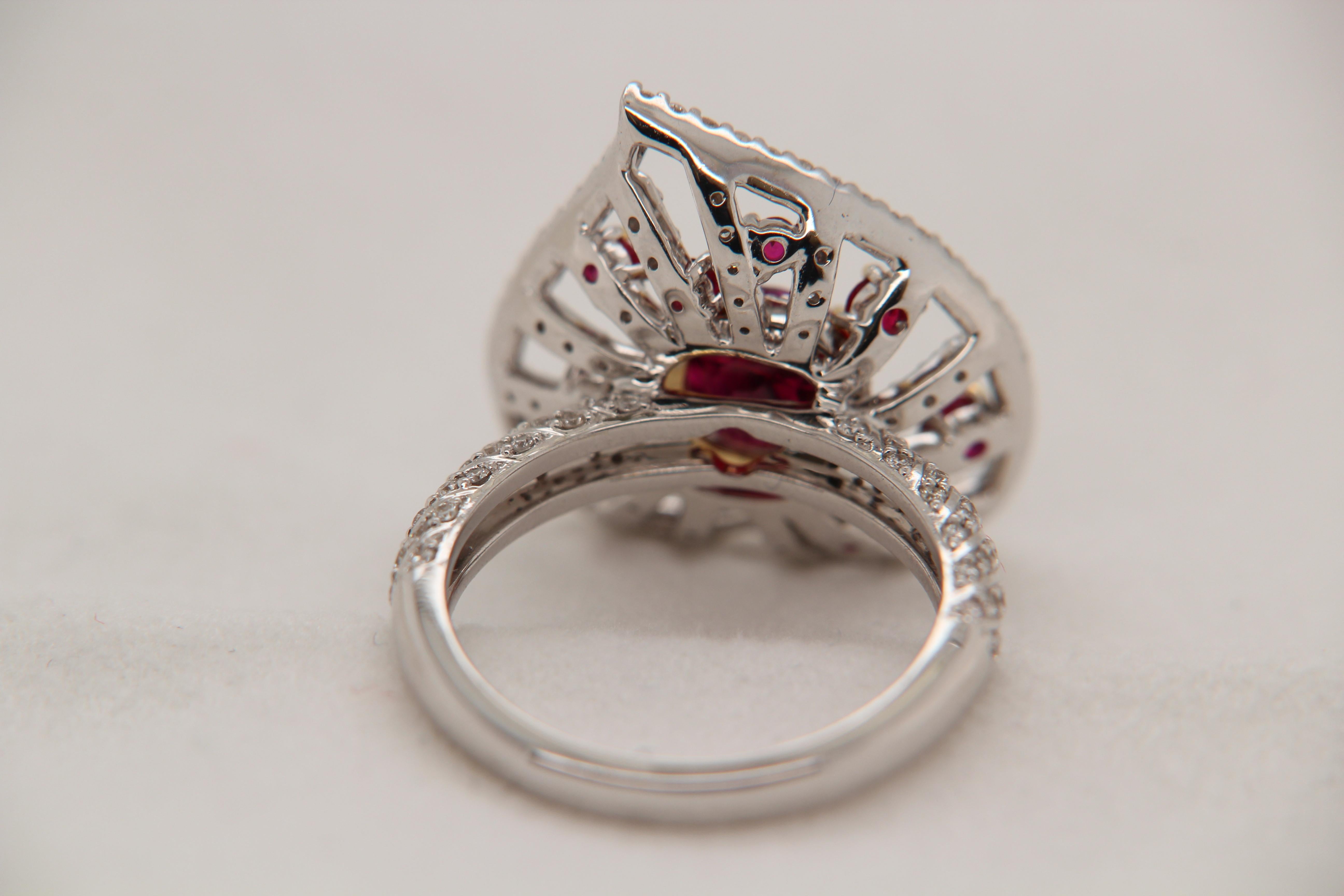 GRS Pigeon Blood 1.70 Carat Burmese No Heat Ruby and Diamond Ring in 18K Gold In New Condition In Bangkok, TH