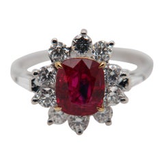 GRS Pigeon Blood 2.02 Carat Burmese No Heat Ruby and Diamond Ring 18 Karat Gold
