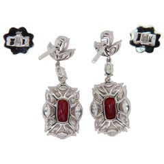 GRS Pigeon Blood 2.05 Carat Burmese No Heat Ruby and Diamond Earrings 18K Gold