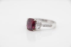 GRS Pigeon Blood 3.06 Carat Burmese No Heat Ruby and Diamond Ring in 18K Gold