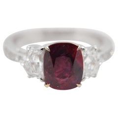 GRS Pigeon Blood 3.06 Carat Burmese No Heat Ruby and Diamond Ring in 18K Gold