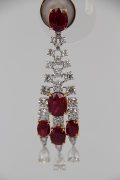 GRS Pigeon Blood 3.65 Carat Burmese No Heat Ruby and Diamond Earrings 18K Gold