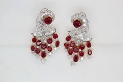 GRS Pigeon's Blood 12.14 Carat Burmese Unheated Ruby and Diamond Earring