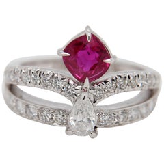 GRS Pigeon's Blood 1.26 Carat Burmese Unheated Ruby And Diamond Ring