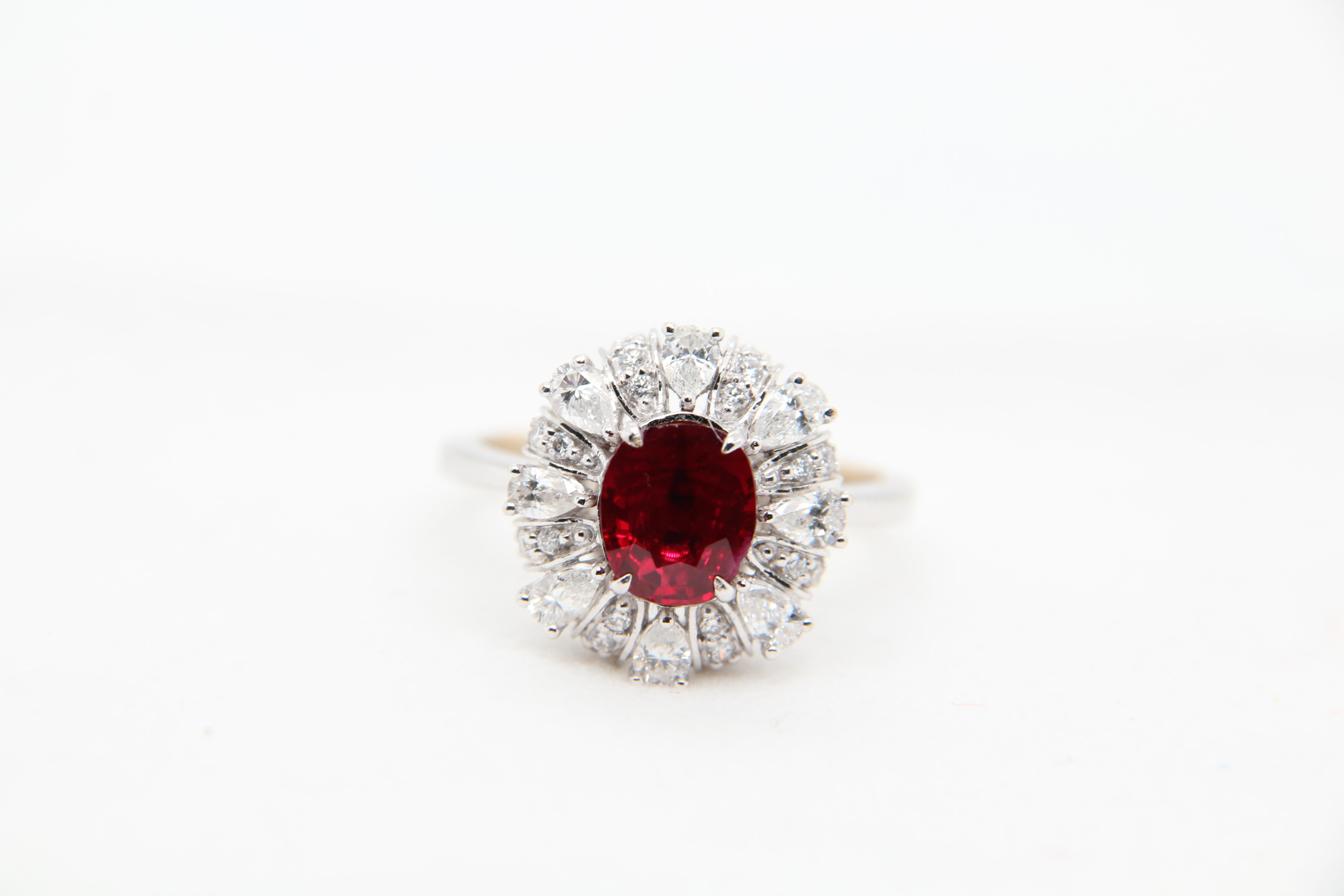 GRS Pigeon's Blood 1.48 Carat Burmese Unheated Ruby and Diamond Ring 2