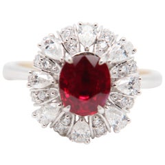 GRS Pigeon's Blood 1.48 Carat Burmese Unheated Ruby and Diamond Ring