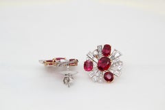 GRS Pigeon's Blood 6.38 Carat Burmese Unheated Ruby and Diamond Earring