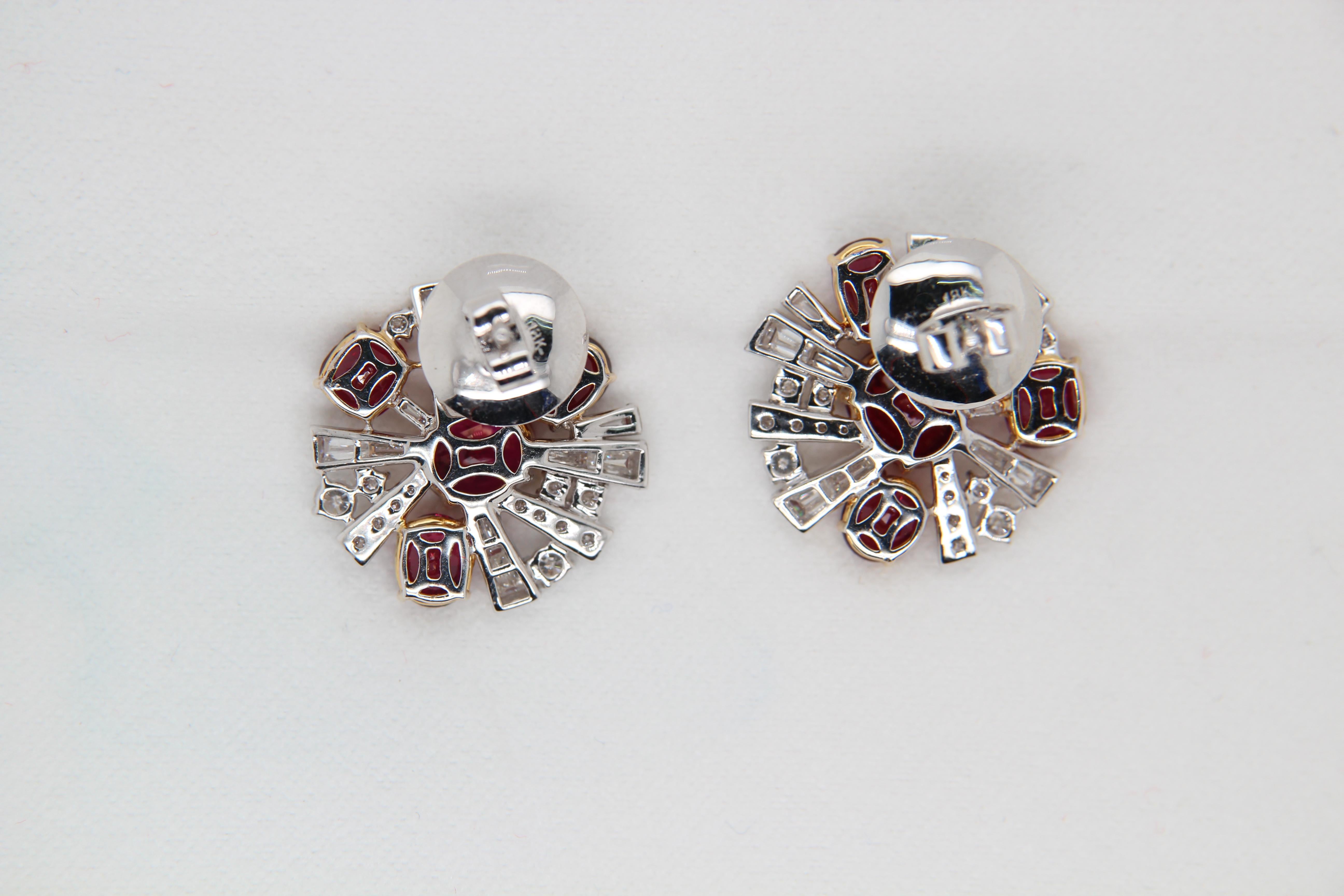 GRS Pigeon's Blood 6.38 Carat Burmese Unheated Ruby and Diamond Earring In New Condition In Bangkok, TH