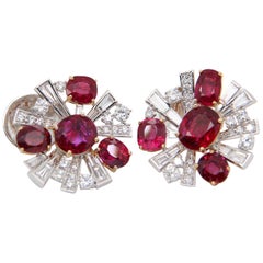 GRS Pigeon
s Blood 6.38 Carat Burmese Unheated Ruby and Diamond Earring