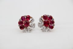 GRS Pigeon's Blood 7.51 Carat Burmese Unheated Ruby and Diamond Earring