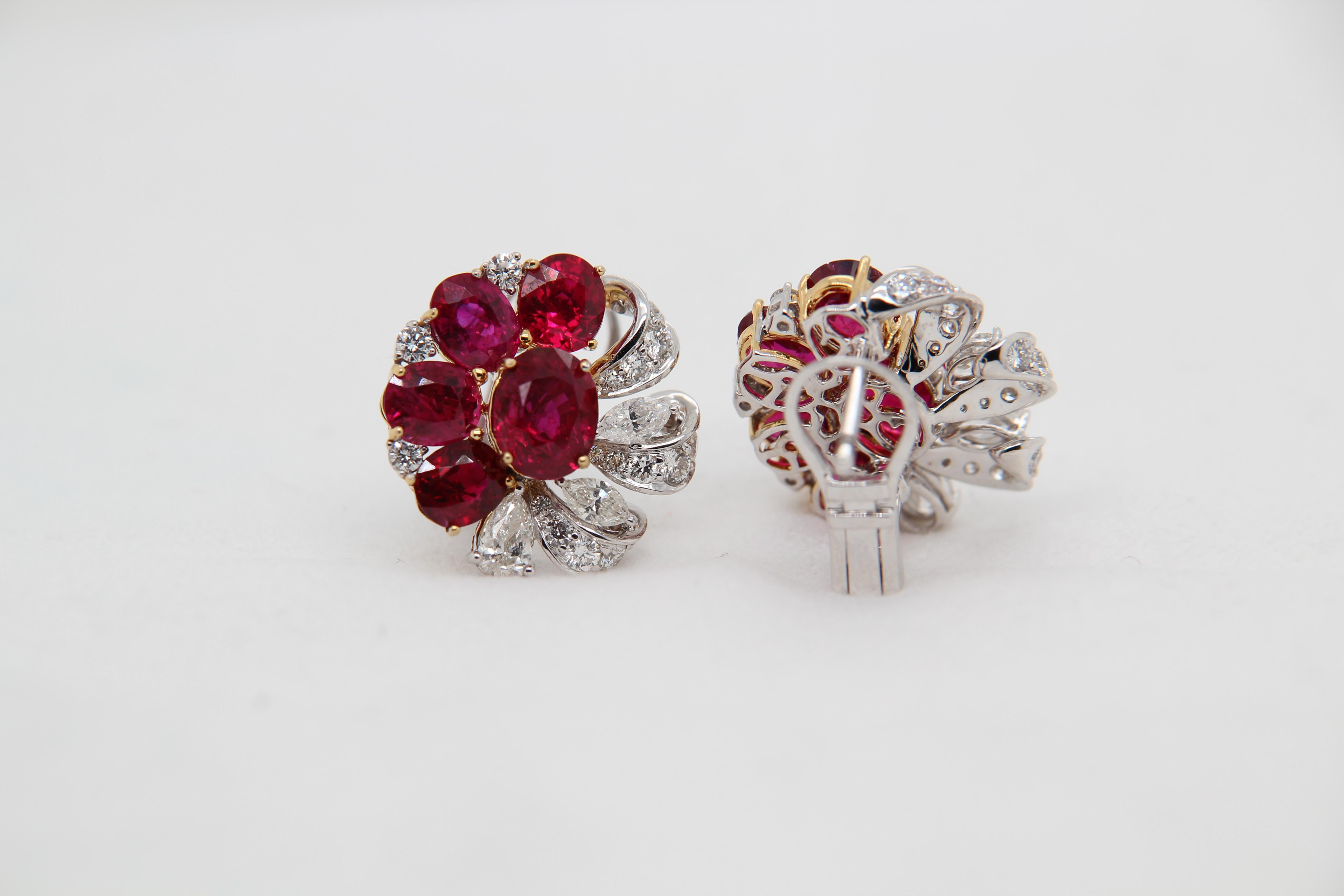 GRS Pigeon's Blood 7.51 Carat Burmese Unheated Ruby and Diamond Earring In New Condition In Bangkok, TH