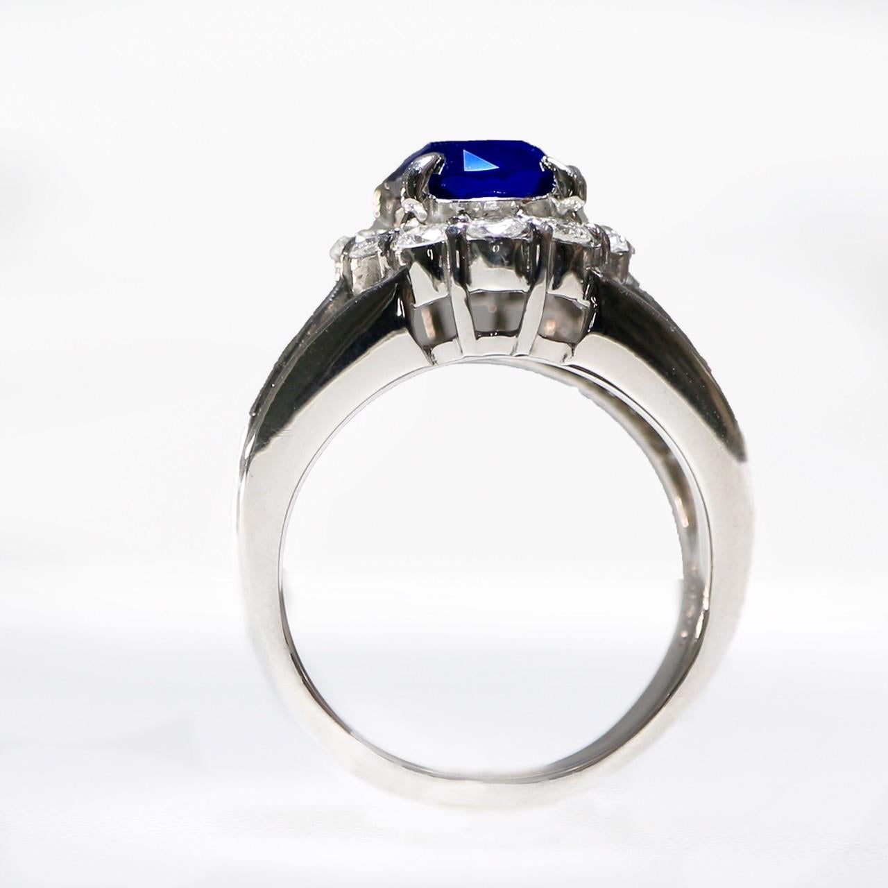 GRS PT900 3.30 ct Royal Blue Sapphire Art Deco Engagement Ring 4