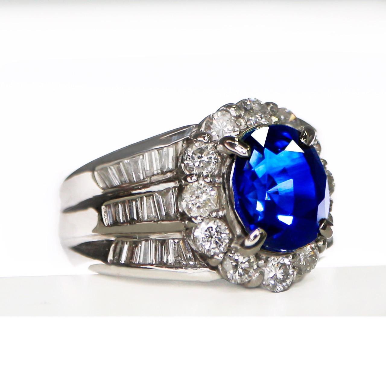 GRS PT900 3.30 ct Royal Blue Sapphire Art Deco Engagement Ring 1
