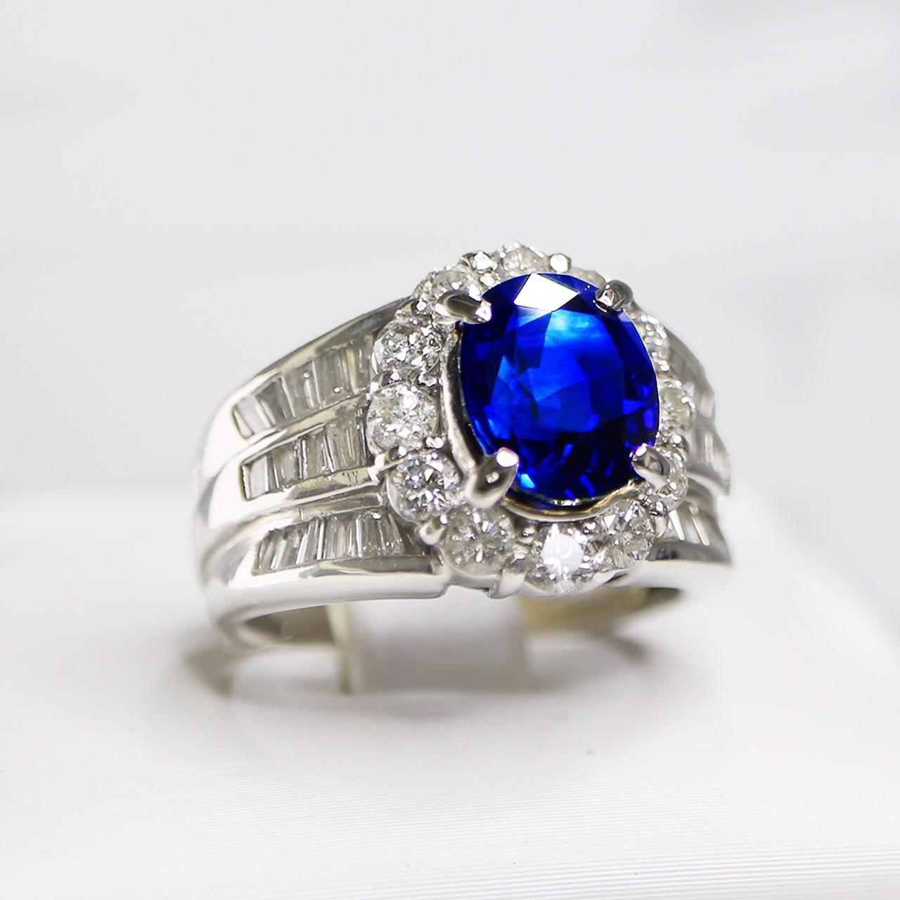 GRS PT900 3.30 ct Royal Blue Sapphire Art Deco Engagement Ring 3