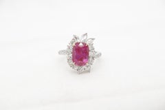 GRS Red 3.61 Carat Ruby No Heat and Diamond Ring in 18 Karat Gold