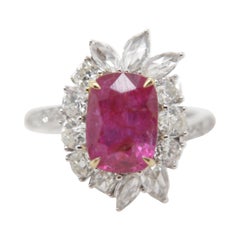 GRS Red 3.61 Carat Ruby No Heat and Diamond Ring in 18 Karat Gold