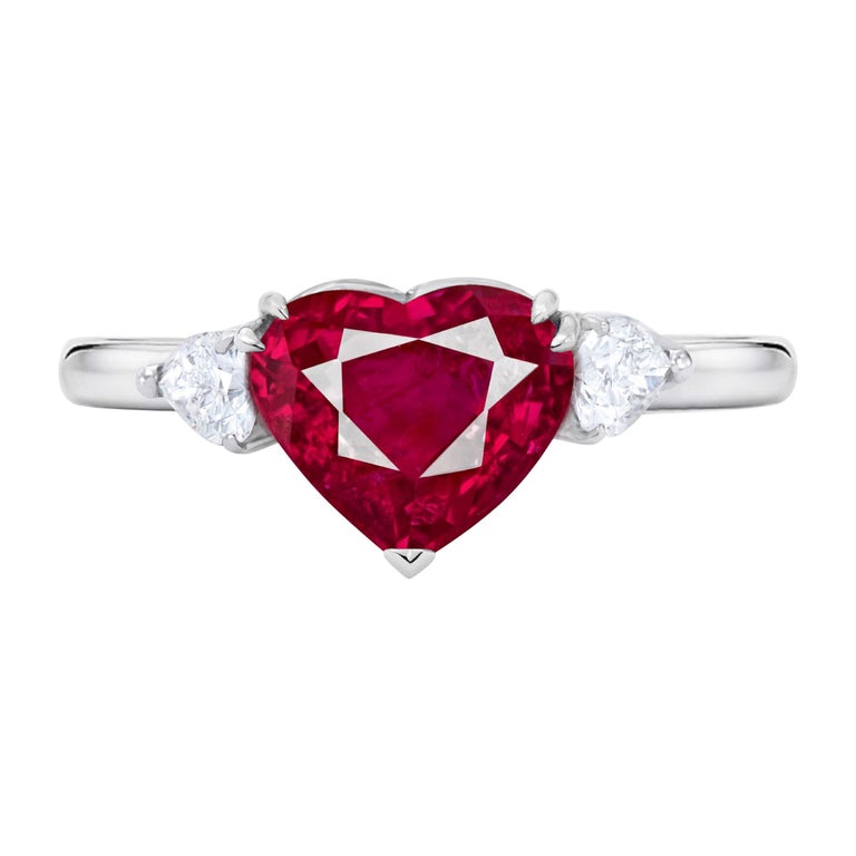 GRS Switzerland 2.50 Carat Heart Shape Fiery Vivid Pink Ruby Pear Diamond  Ring For Sale at 1stDibs