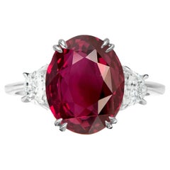 GRS Switzerland 3 Carat Oval Vivid Pinkish Red Ruby Diamond Solitaire Ring