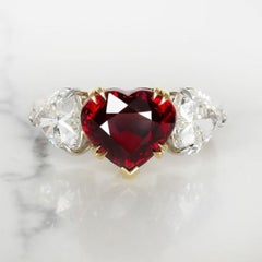 FLAWLESS GRS Switzerland 4 Carat Heart-Cut Pigeon Blood Ruby Diamond Ring