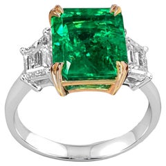 AGL Certified 6 Carat Vivid Green Emerald Ring Exceptional Minor Oil