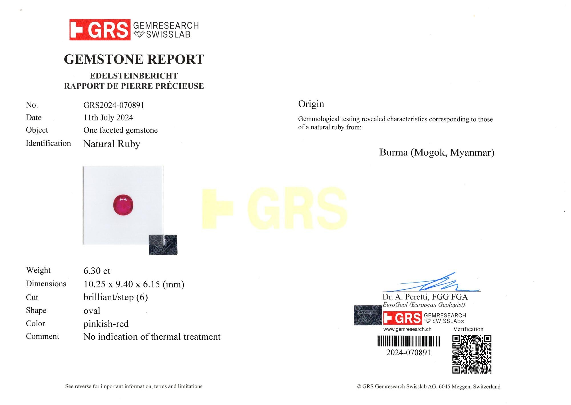 GRS Suiza 6.30 Anillo de cóctel de diamantes y rubíes de Birmania certificados sin calor en Nuevo estado para la venta en Chicago, IL