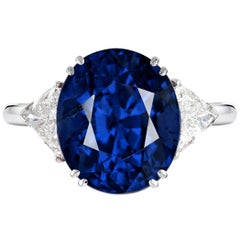 GRS Switzerland 6.33 Carat Vivid Royal Blue Oval Blue Sapphire Diamond Ring