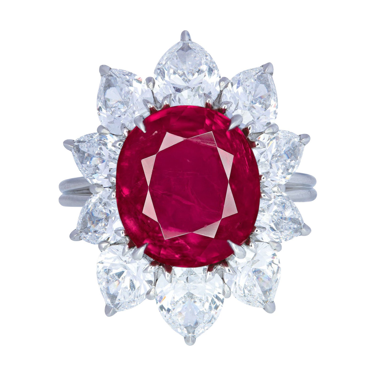 GRS Switzerland 6.50 Certified Burma No Heat Ruby And Diamond Cocktail Ring For Sale