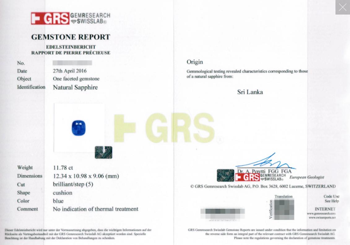 Modern GRS Switzerland Certified 11.80 Carat Sri-Lanka Cushion Cut Blue Sapphire Ring For Sale
