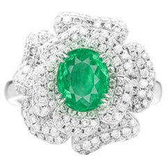 GRS Switzerland Certified 3.30 Carat Colombian Emerald Cocktail Diamond Ring