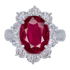 GRS Switzerland Certified 6 Carat Vivid Red Peagon's Blood Red Ruby Diamond Ring