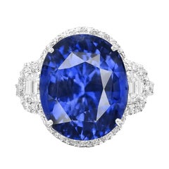 GRS Switzerland Certified 7 Carat Blue Ceylon Sapphire Diamond Ring