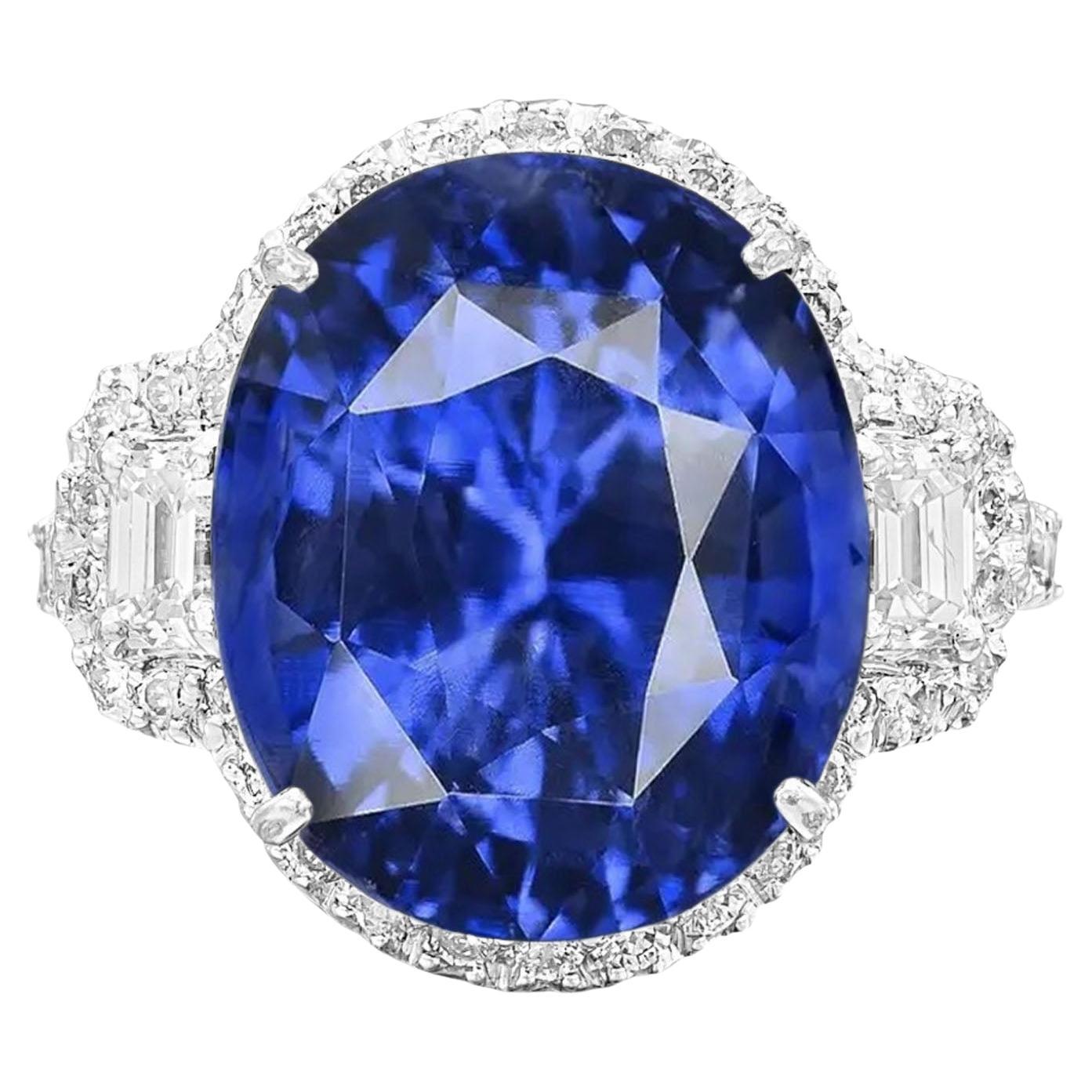 GRS Switzerland Certified 7 Carat Blue Ceylon Sapphire Diamond Ring 