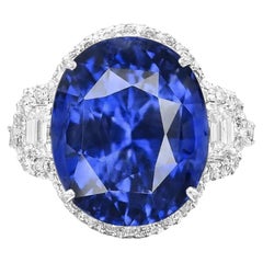 GRS Switzerland Certified 7 Carat Blue Ceylon Sapphire Diamond Ring 