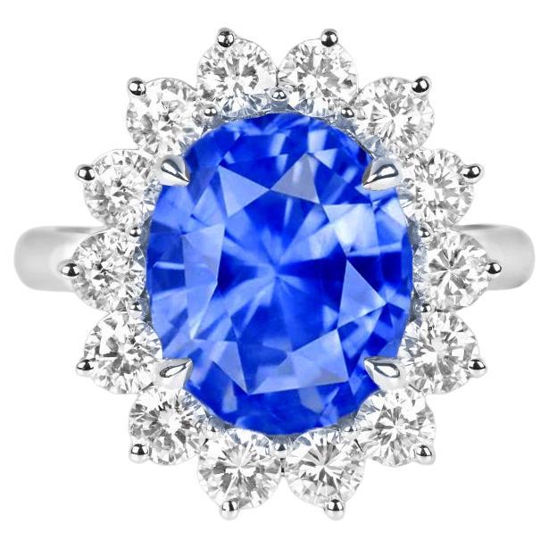 Bague en saphir bleu ovale certifié GRS Suisse de 9 carats, non chauffé et non traité