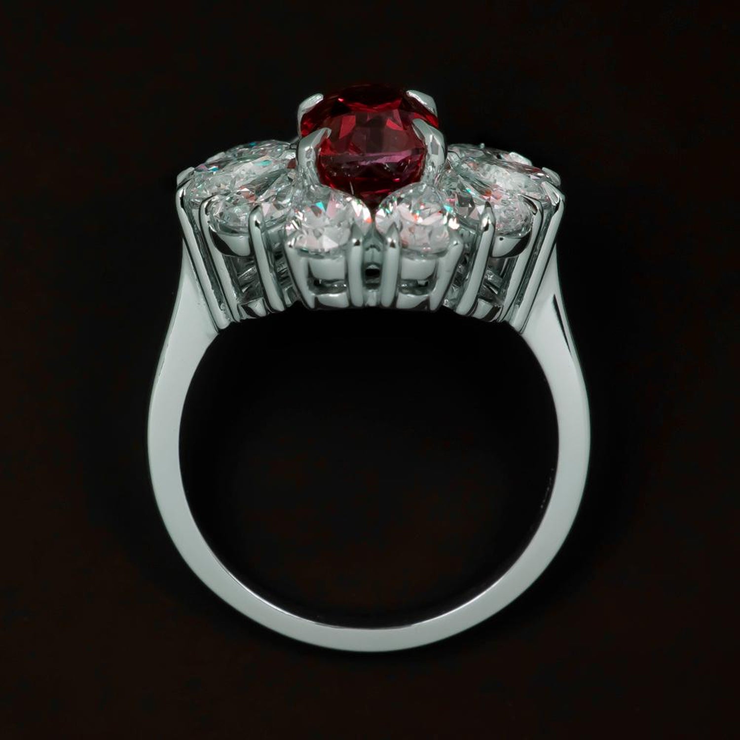 GRS Switzerland GIA Certified 3.40 Carat Vivid Red Peagon's Ruby Diamond  Ring For Sale at 1stDibs