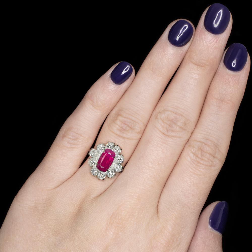 Modern GRS Switzerland GIA Certified 3.40 Carat Vivid Red Peagon's Ruby Diamond Ring
