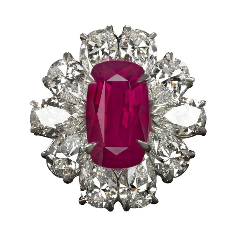 GRS Switzerland GIA Certified 3.40 Carat Vivid Red Peagon's Ruby Diamond Ring