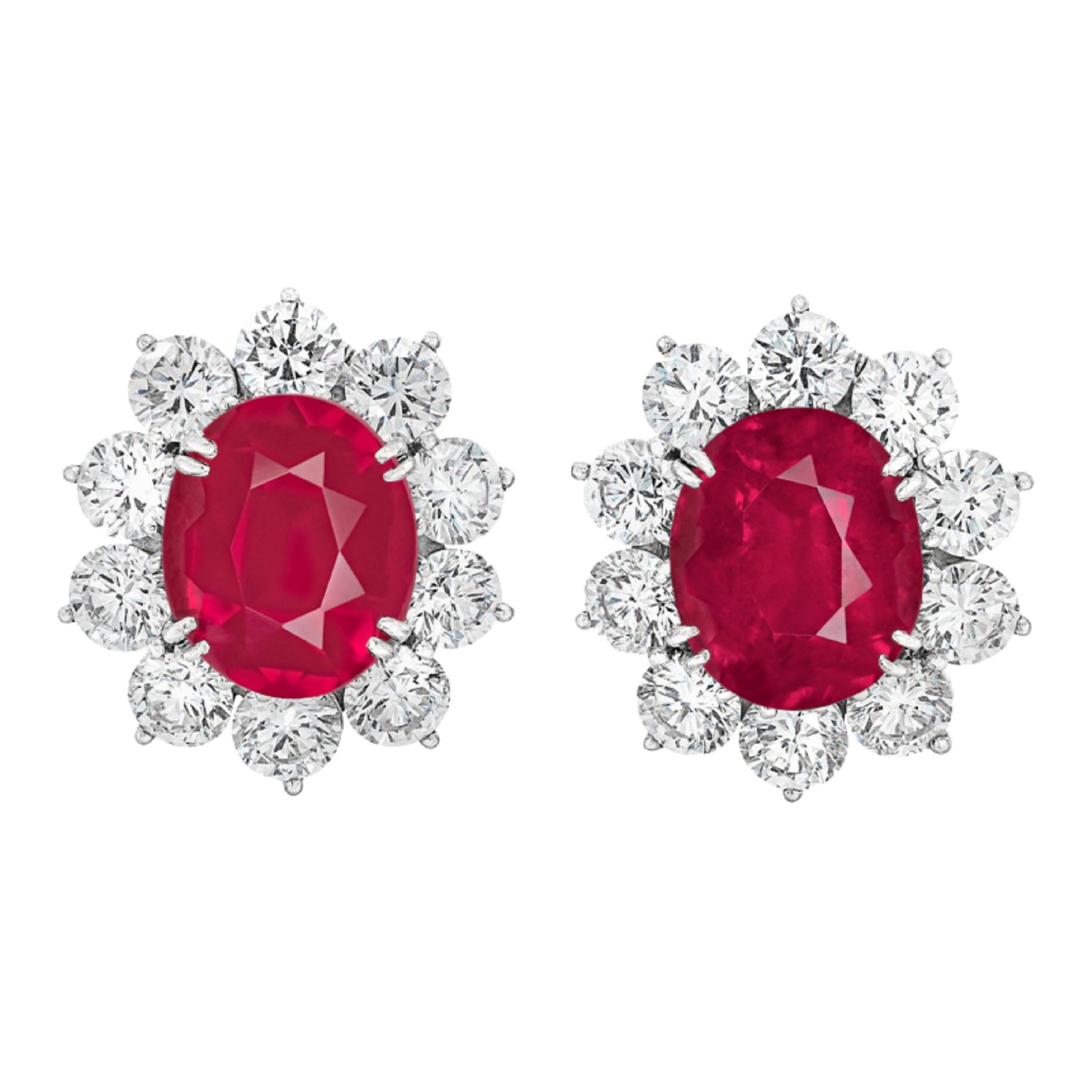 GRS Switzerland Natural Unheated Red Rubies Diamond Halo Earrings Pair