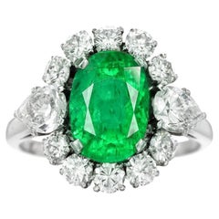 GRS Switzerland Vivid Green 4.69 Carat Afghanistan Panjshir Valley Emerald Ring