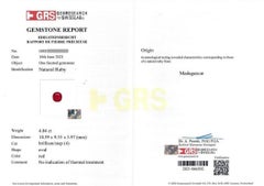 GRS Unerhitzter Rubin im Kissenschliff mit 4,04 Karat im Kissenschliff aus Platin mit Diamanten