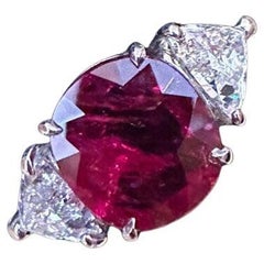 GRS Unheated 4.04 Carat Cushion Cut Ruby in Platinum with Diamonds