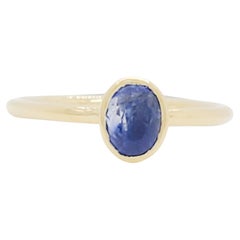 GRS Unheated Kashmir Blue Sapphire Solitaire Ring in 18k Yellow Gold