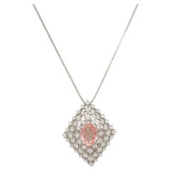 GRS Unheated Padparadscha and White Diamond Pendant Necklace in Platinum
