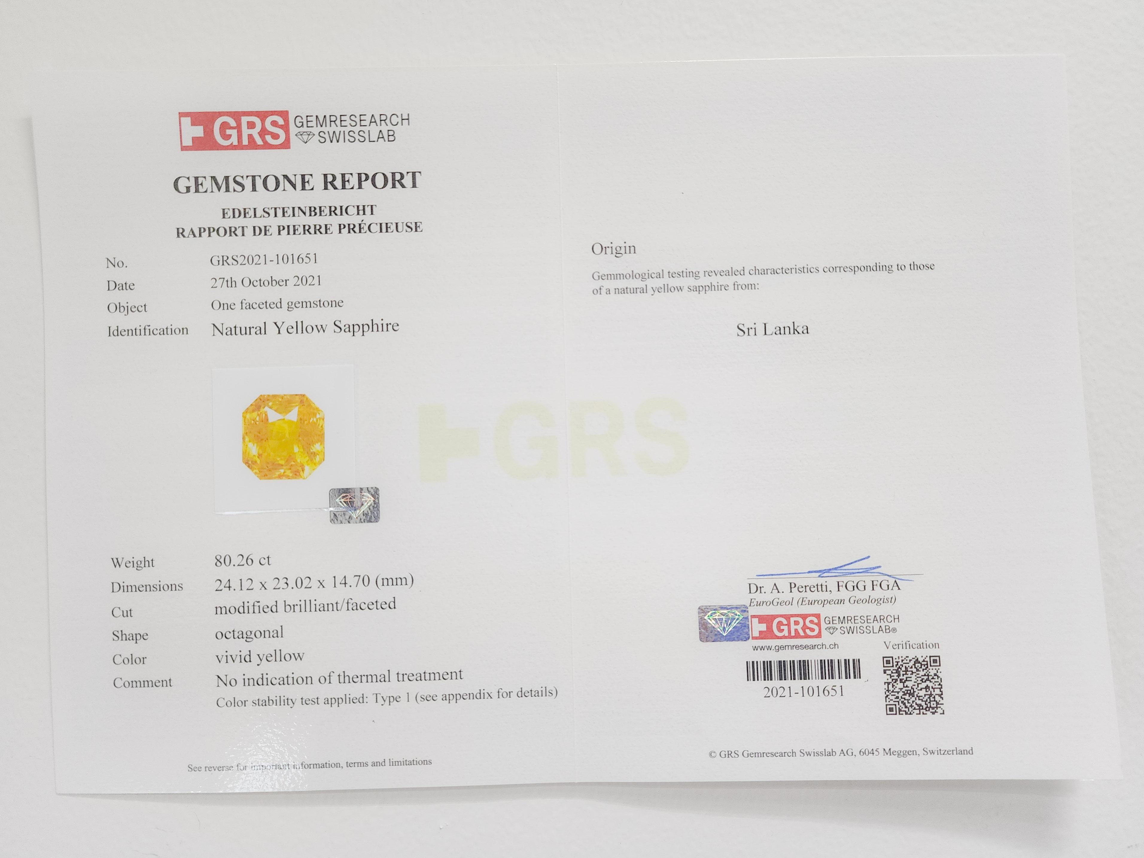 Halskette aus unerhitztem Sri Lanka mit gelbem Saphir und weißen Diamanten von GRS 3