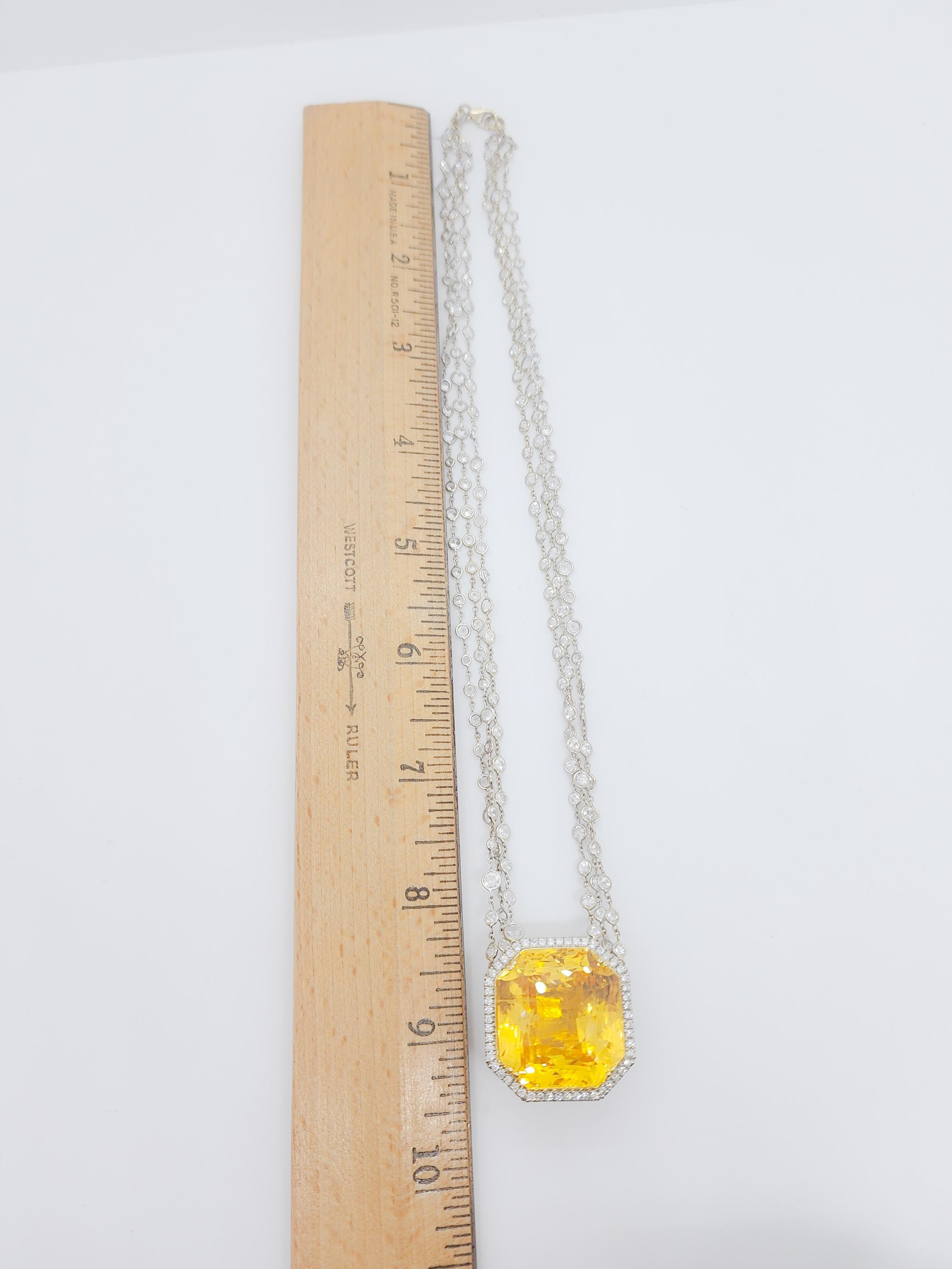 GRS Unheated Sri Lanka Yellow Sapphire and White Diamond Necklace In New Condition For Sale In Los Angeles, CA