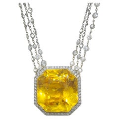 GRS Unheated Sri Lanka Yellow Sapphire and White Diamond Necklace