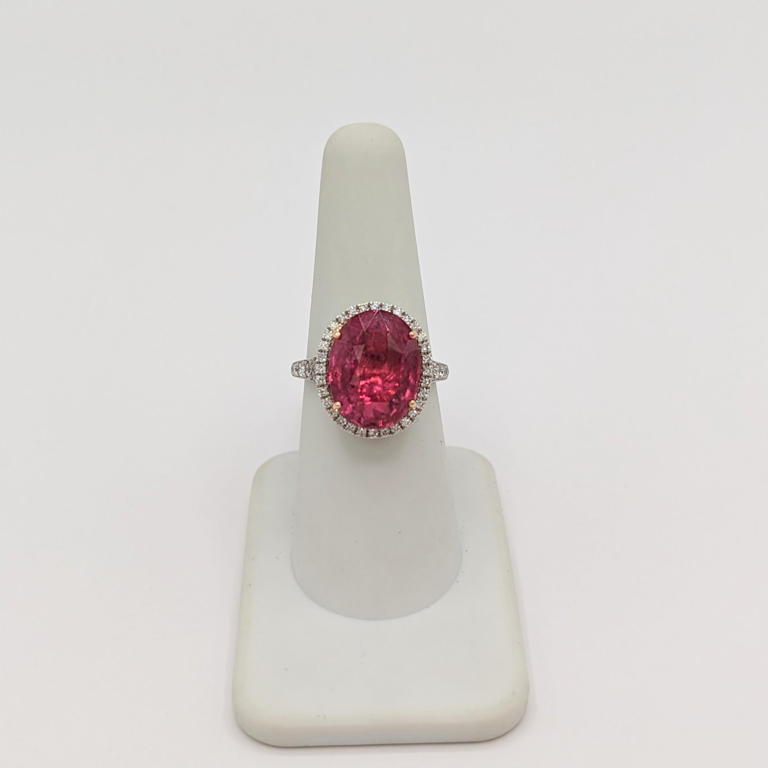 GRS Unheated Tanzanian Pinkish red Spinel and White Diamond Cocktail Ring For Sale 4